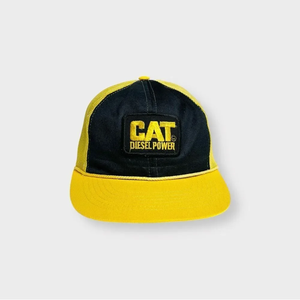 Vtg 80s Cat Diesel Power Trucker Snapback Hat Rope Brim Youngan Patch 70s 2 Tone